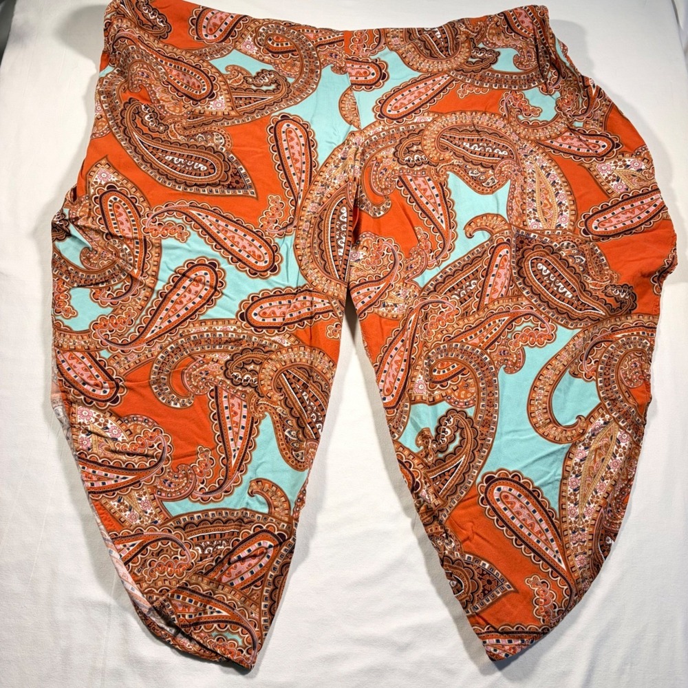 Ivy Street Womens Paisley Harem Jumpsuit Orange Turquoise Boho Wide Leg Large - Picture 5 of 12